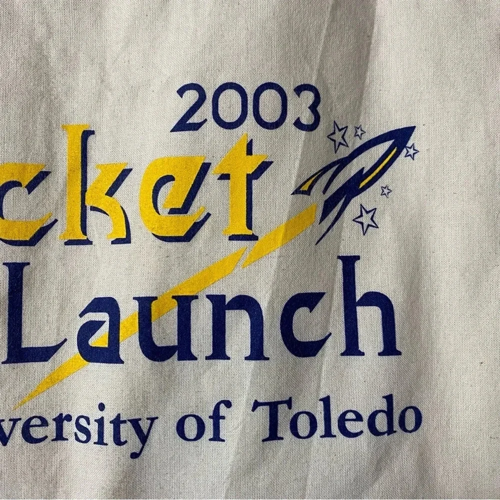 Vintage University of Toledo Ohio 2003 Beige Rocket Launch Canvas Tote Bag